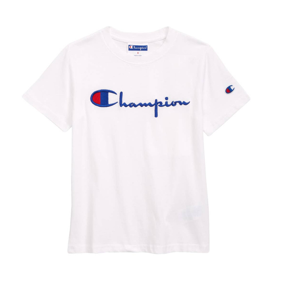 Champion Kids' White Embroidered Script Logo T-Shirt NWT Size Large